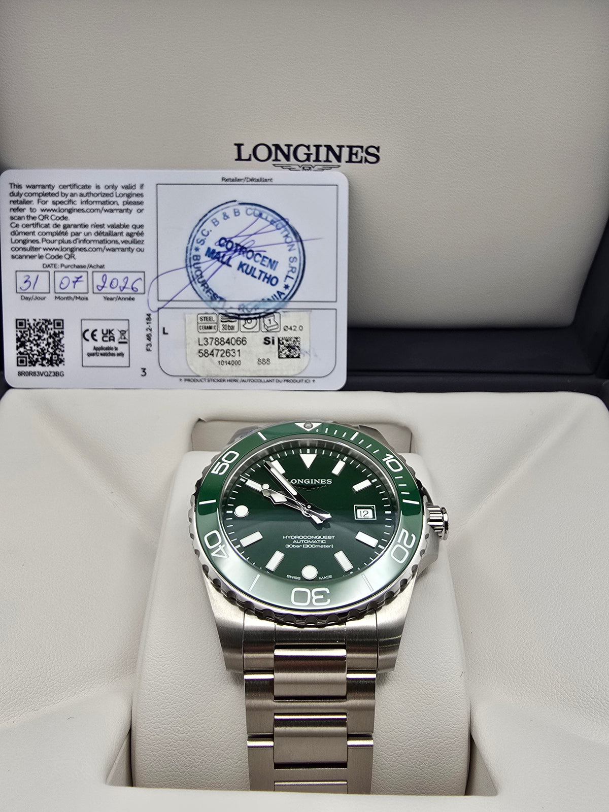 Longines New Hydroconquest Green Ceramic 42mm full set 31.07.2026